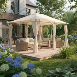 Paviljoen met gordijnen 3x4m
