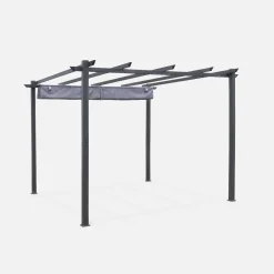 Pergola, aluminium, 3x3m, met uitschuifbaar zonnescherm