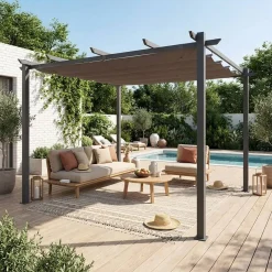 Pergola, aluminium, 3x3m, met uitschuifbaar zonnescherm