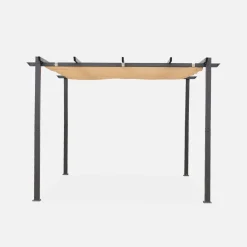Pergola, aluminium, 3x3m, met uitschuifbaar zonnescherm