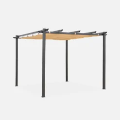 Pergola, aluminium, 3x3m, met uitschuifbaar zonnescherm
