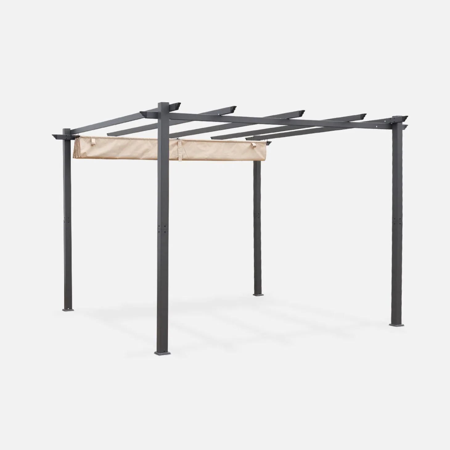 Pergola, aluminium, 3x3m, met uitschuifbaar zonnescherm