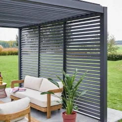 Pergola met lamellendak 4x3m met 3 vaste lamellenwanden 130cm
