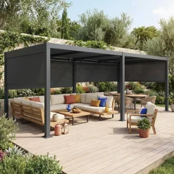 Pergola met lamellendak 6x3m met 4 zonneschermen 3m