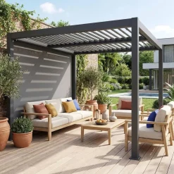Pergola met lamellendak 3x3m met zonnescherm 3m