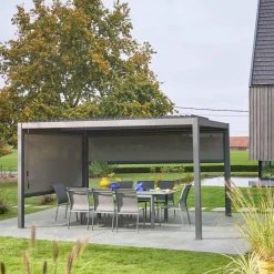 Pergola met lamellendak 4x3m met 1 zonnescherm van 3m en 1 van 4m