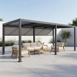 Pergola met lamellendak 6x3m met 2 zonneschermen 3m