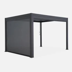 Pergola met lamellendak 4x3m met 1 zonnescherm 3m en 1 zonnescherm 4m