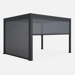 Pergola met lamellendak 4x3m met 1 zonnescherm 3m en 1 zonnescherm 4m