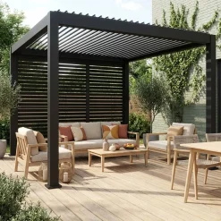 Pergola met lamellendak 4x3m met 3 lamellenwanden 100cm