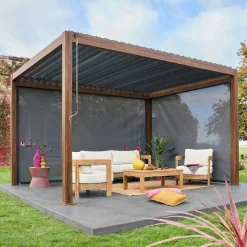 Pergola met lamellendak 4x3m met 1 zonnescherm 3m en 1 zonnescherm 4m