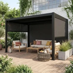 Pergola met lamellendak 4x3m met 2 zonneschermen van 3m en 1 van 4m