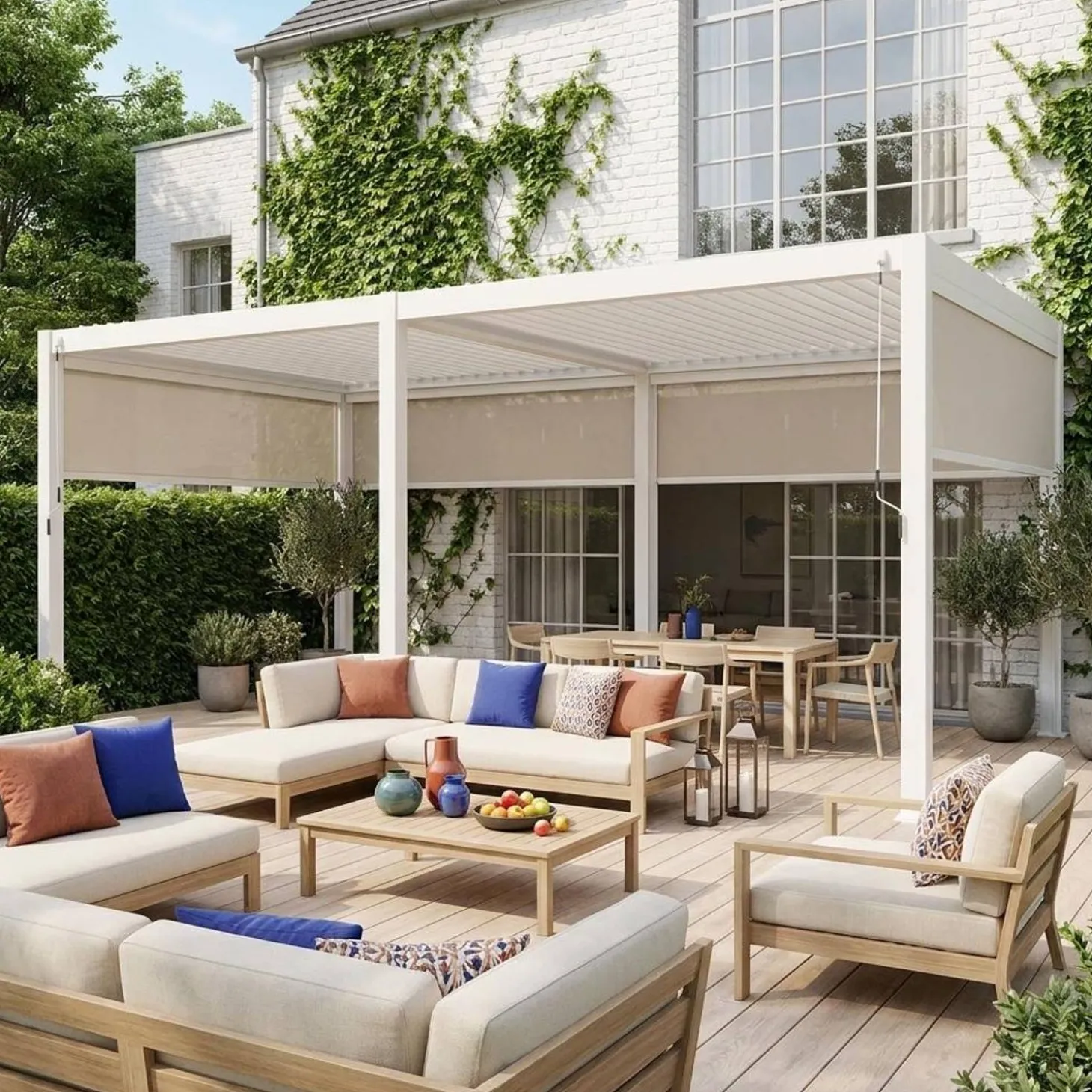 Pergola met lamellendak 6x3m met 4 zonneschermen 3m