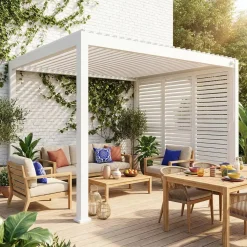 Pergola met lamellendak 4x3m met 3 lamellenwanden 100cm