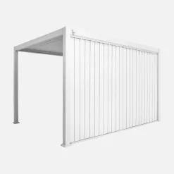 Pergola met lamellendak 4x3m met verticale lamellenwand 4m