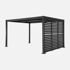 Pergola met lamellendak 4x3m met 3 vaste lamellenwanden 100cm