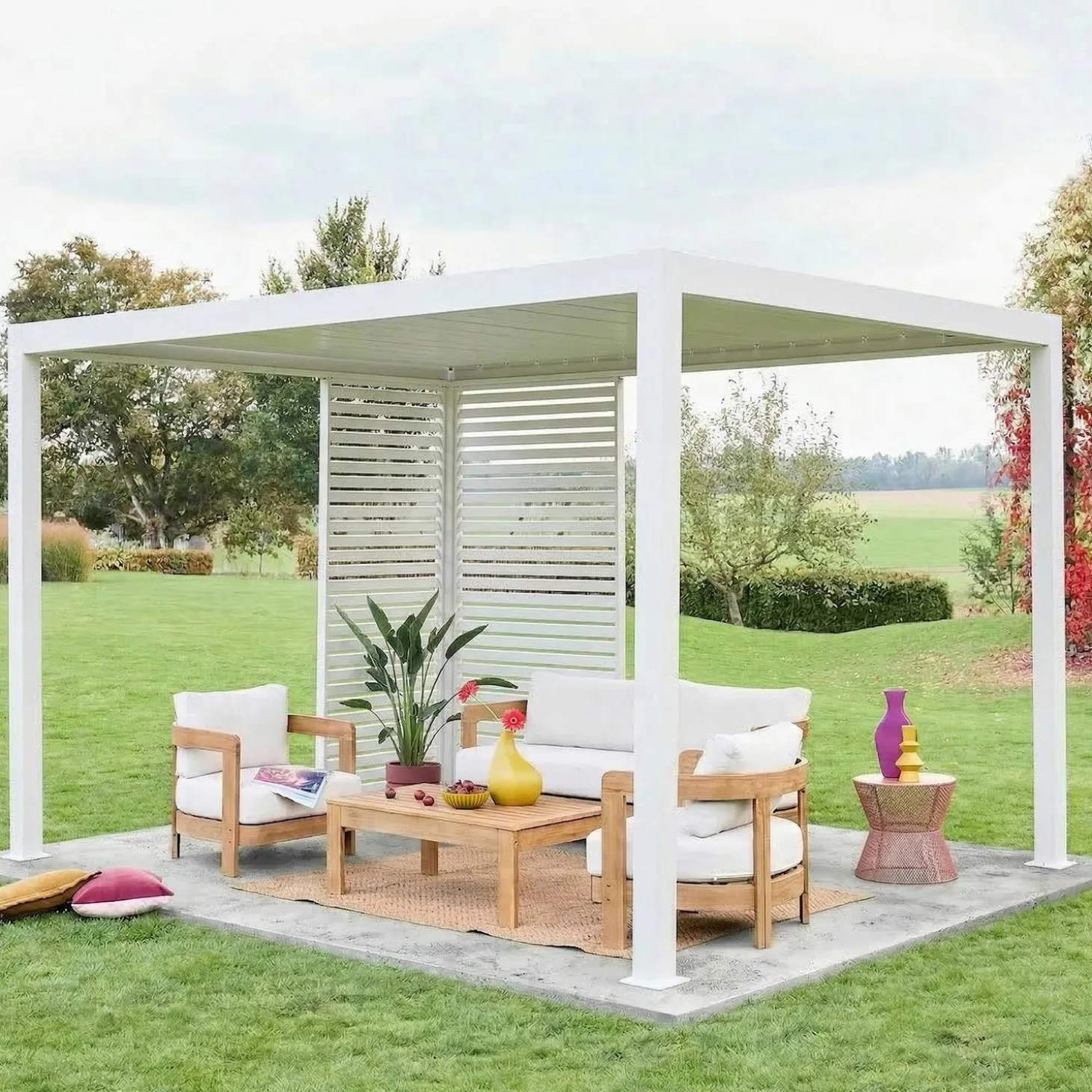 Pergola met lamellendak 4x3m met lamellenwand 100cm en 130cm