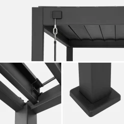 Pergola met lamellendak 4x3m met verticale lamellenwand 100cm en 130cm