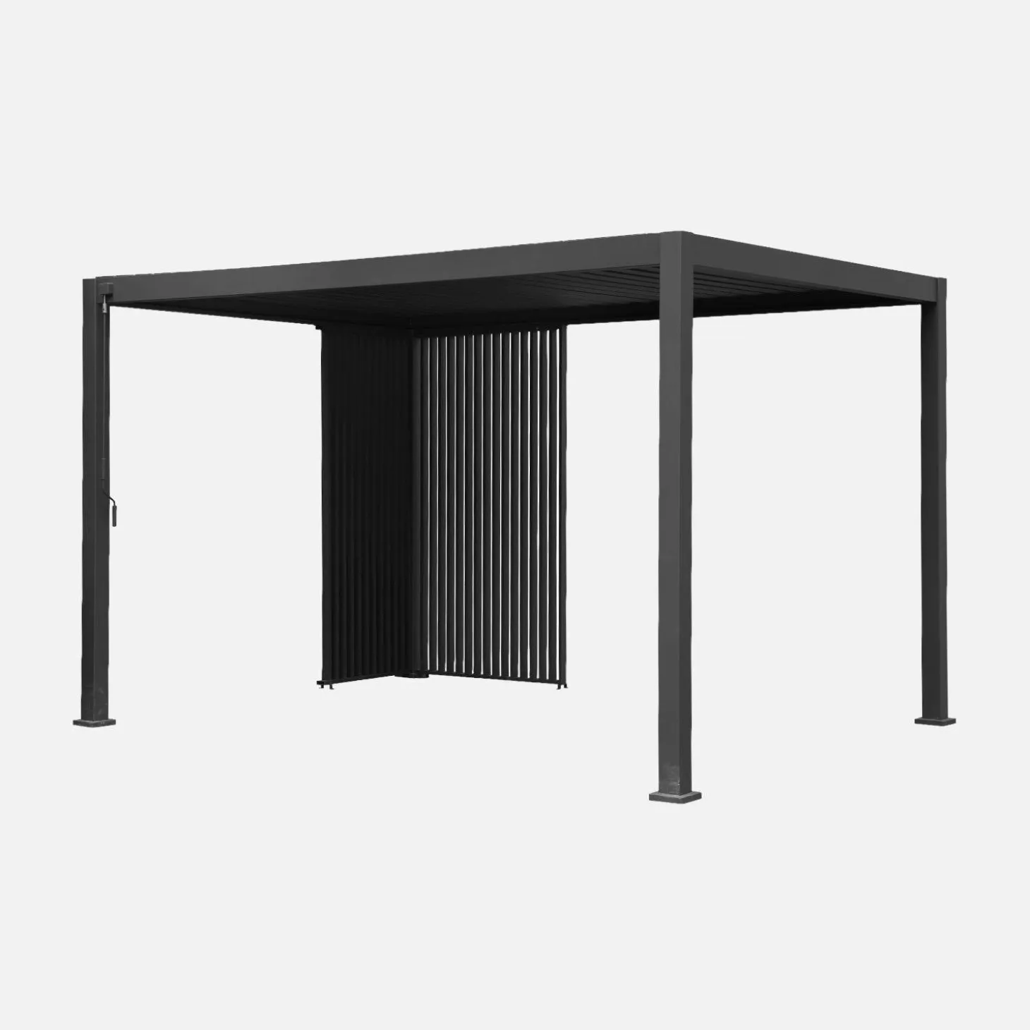 Pergola met lamellendak 4x3m met verticale lamellenwand 100cm en 130cm