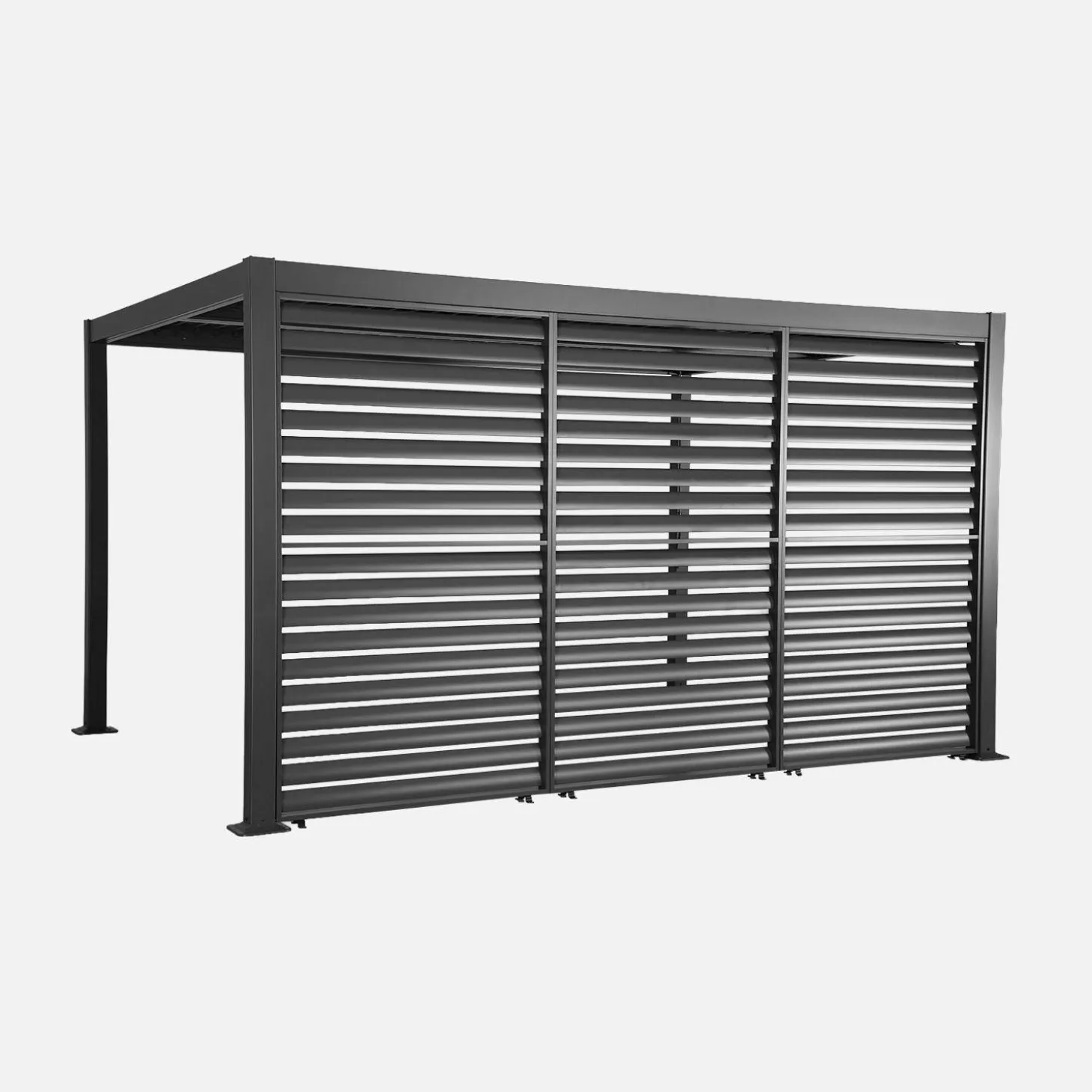 Pergola met lamellendak 4x3m met 3 vaste lamellenwanden 130cm