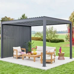 Pergola met lamellendak 4x3m met 3 verticale lamellenwanden 100cm