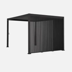 Pergola met lamellendak 4x3m met 3 verticale lamellenwanden 100cm