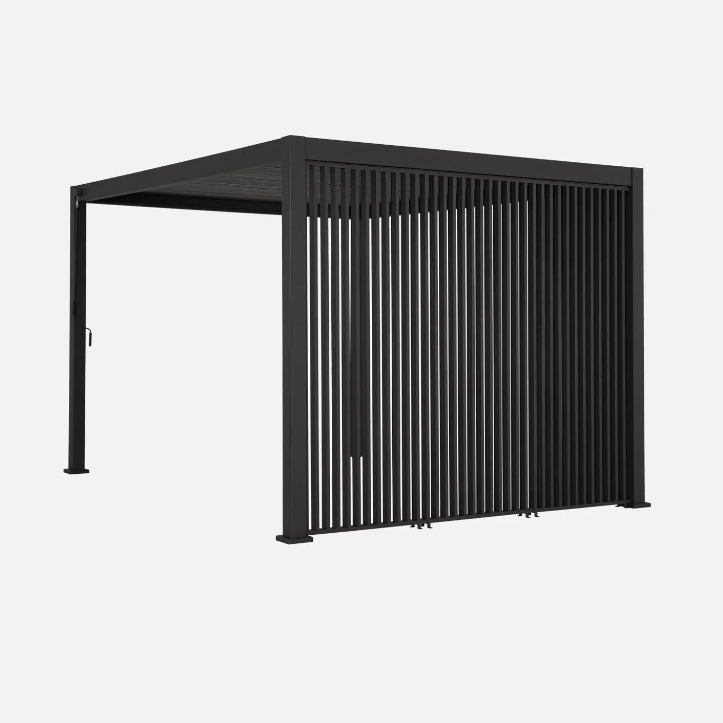 Pergola met lamellendak 4x3m met 3 verticale lamellenwanden 100cm