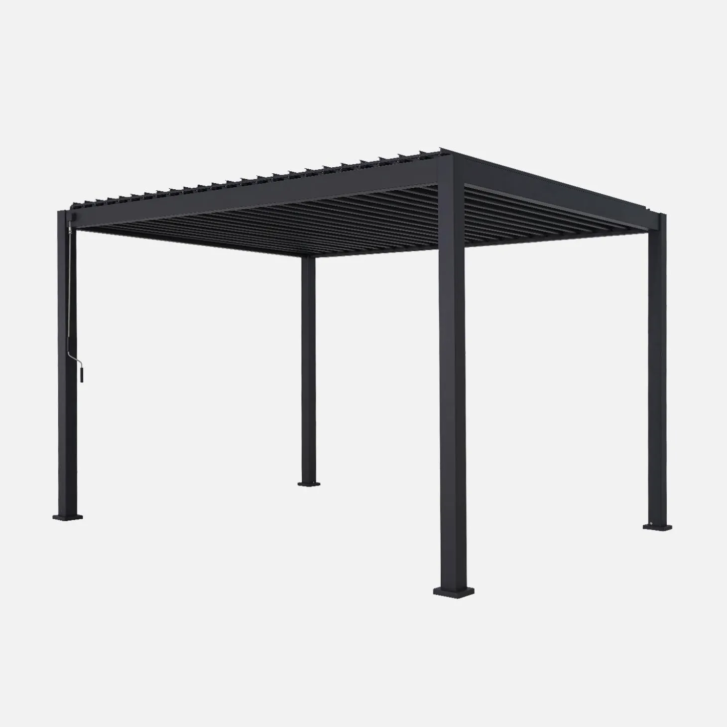 Pergola met lamellendak 4x3m met 3 verticale lamellenwanden 130 cm