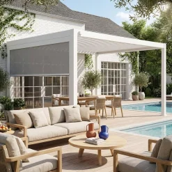 Pergola met lamellendak 4x3m met zonnescherm 3m