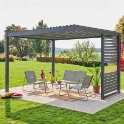 Pergola met lamellendak 3,5x3,5m verstelbare lamellen met geïntegreerde lamellenwand