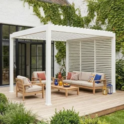 Pergola met lamellendak 3x3m V2 met 3 vaste lamellenwanden 100cm