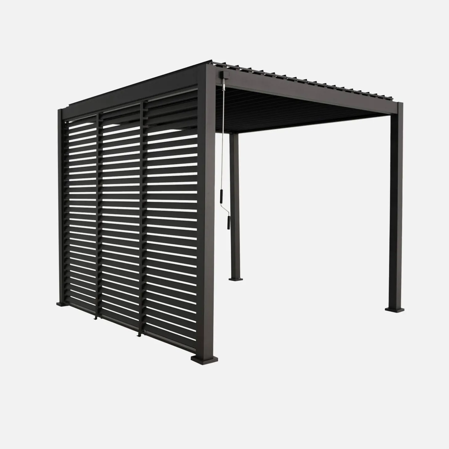 Pergola met lamellendak 3x3m V2 met 3 vaste lamellenwanden 100cm