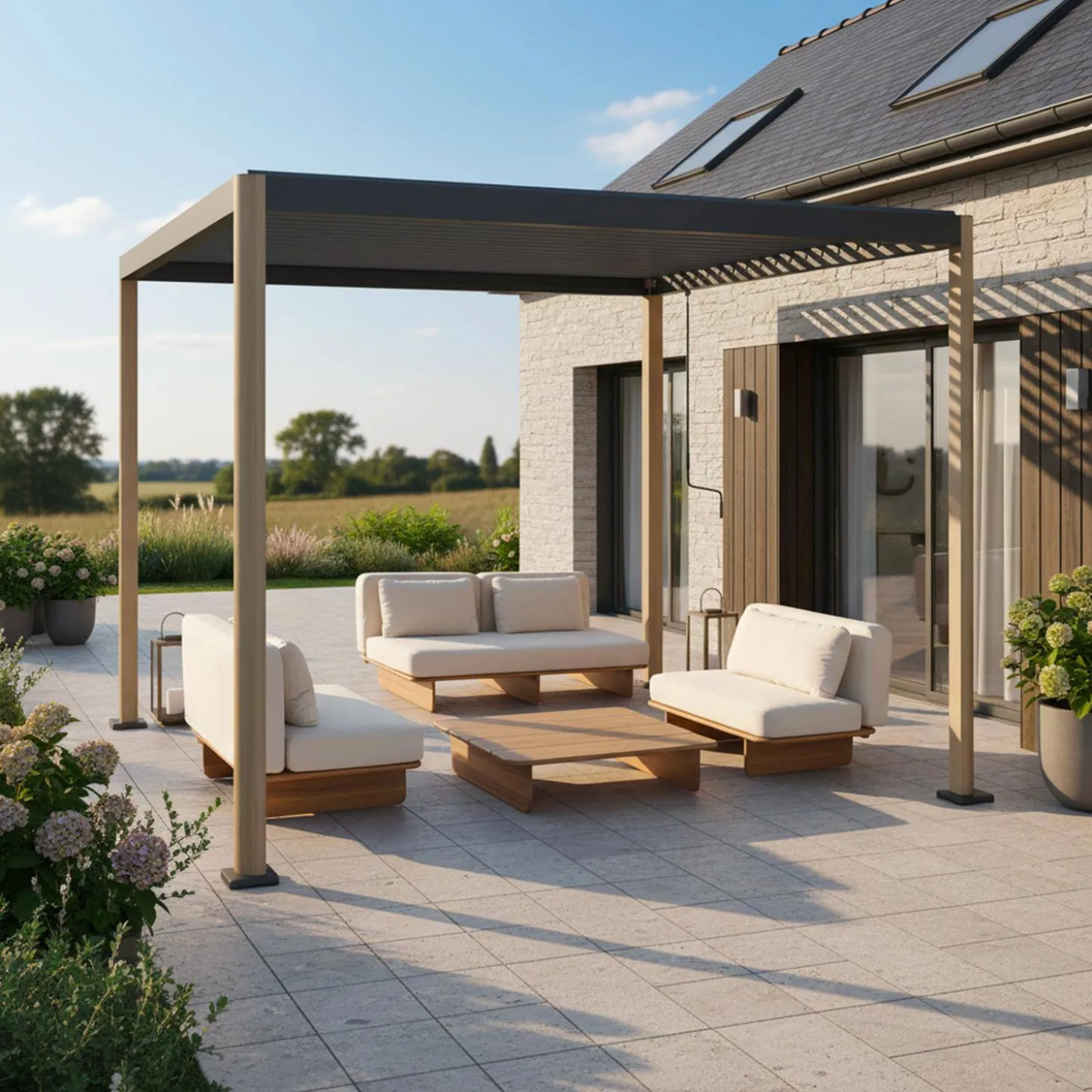 Pergola met verstelbaar lamellendak aluminium en staal 3x3m
