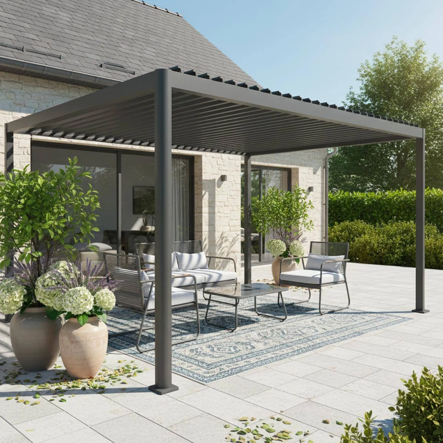 Pergola met verstelbaar lamellendak aluminium en staal 4x3m
