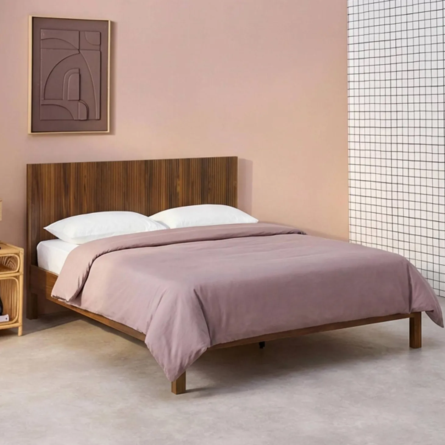 2-persoonsbed met lattenbodem en hoofdbord 140x190cm houtdecor