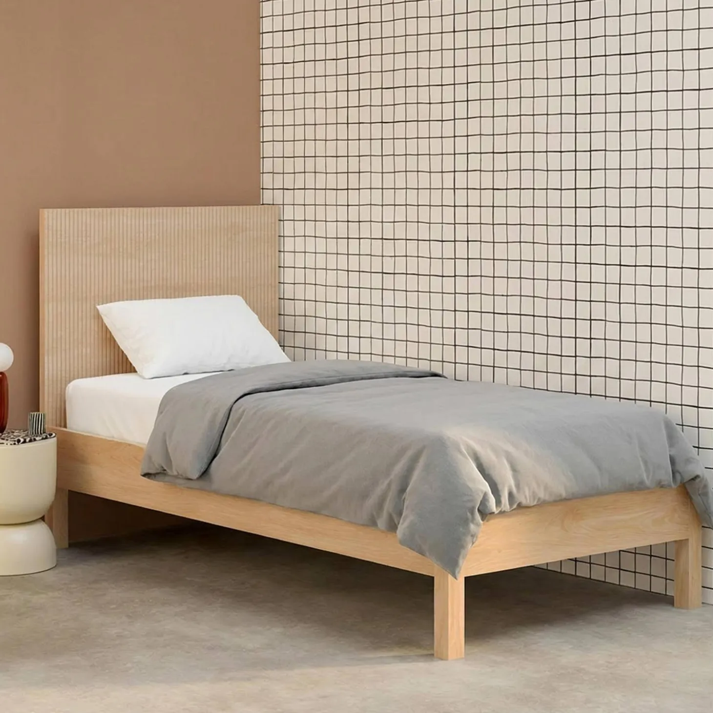 1-persoonsbed met lattenbodem en hoofdbord 90x190cm houtdecor