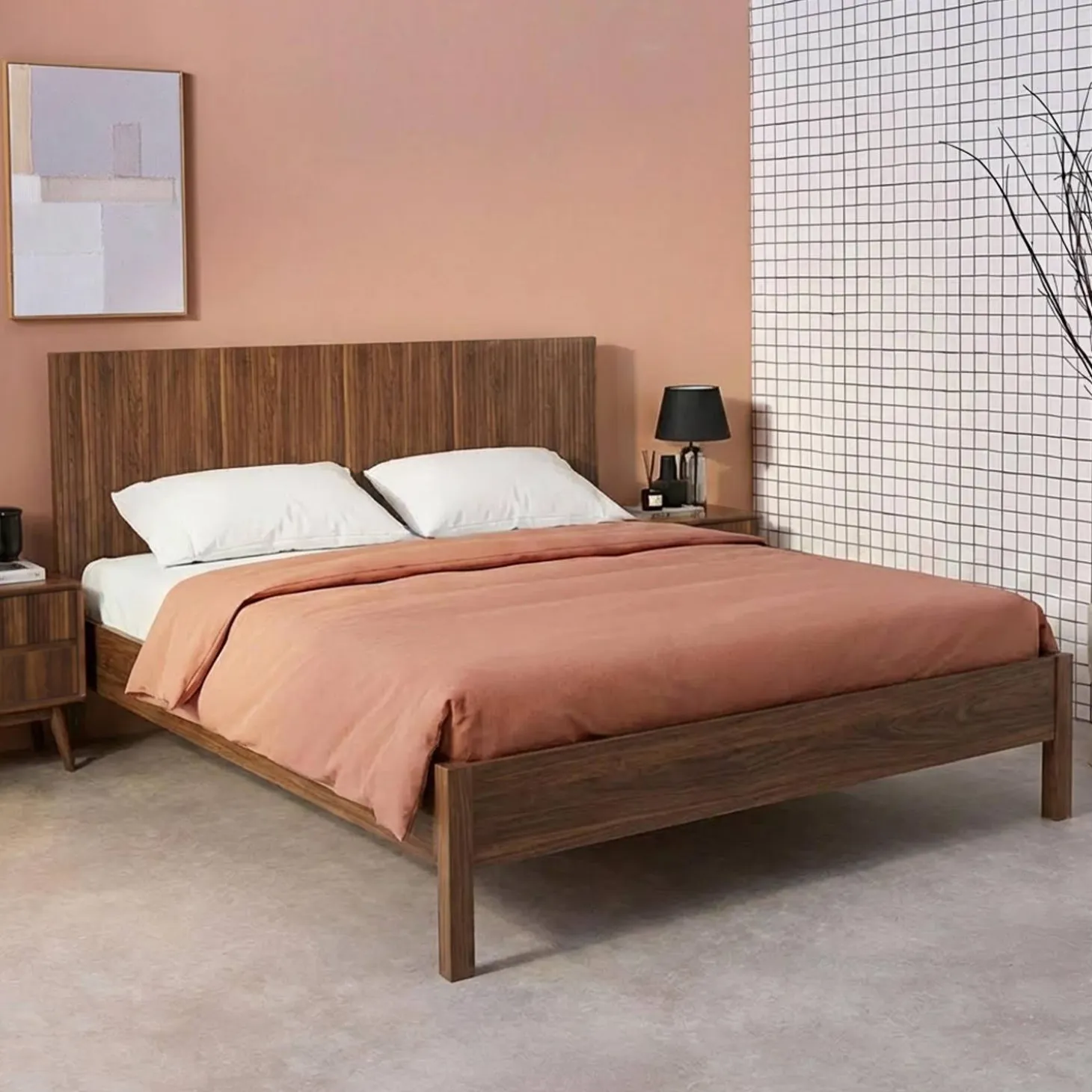 2-persoonsbed met lattenbodem en hoofdbord 160x200cm houtdecor