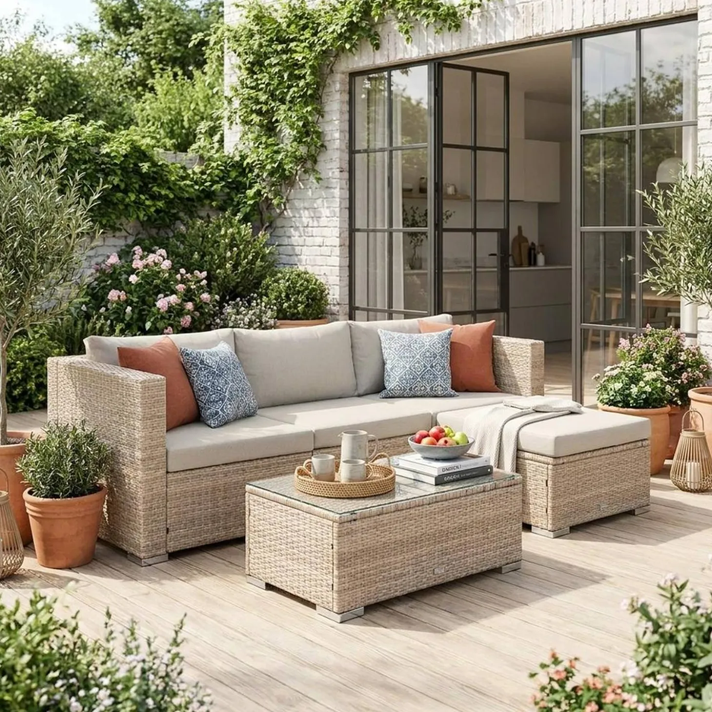 4-persoons tuinmeubelset van gevlochten hars