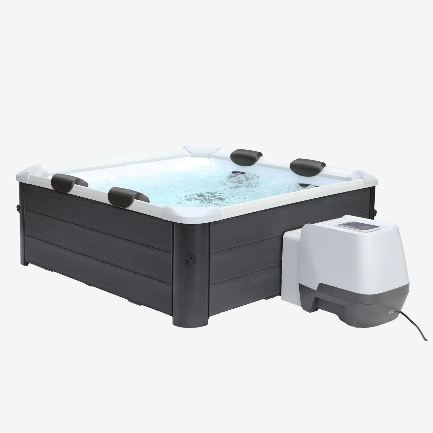 6-persoons vaste spa 180cm grijs hydromassages 4 kussens 8 filters afdekzeil