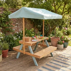 Picknicktafel met parasol voor 2 kinderen acaciahout