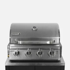 4-pits gasbarbecue en 5 buitenkeukenmodules roestvrij staal