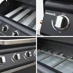 4-pits gasbarbecue en 5 buitenkeukenmodules roestvrij staal