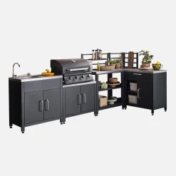 4-pits gasbarbecue en 5 buitenkeukenmodules roestvrij staal