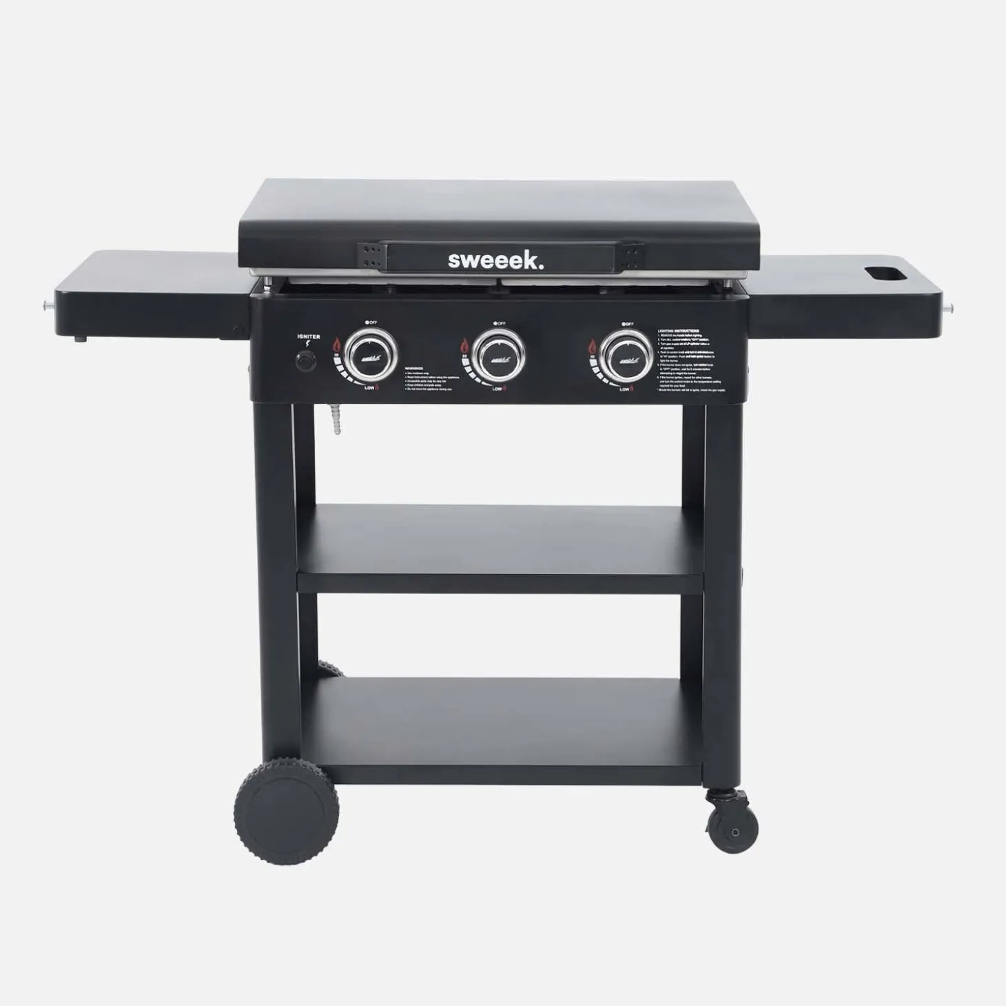 3-pits gasplancha van roestvrij staal 12kW met trolley en kookgerei
