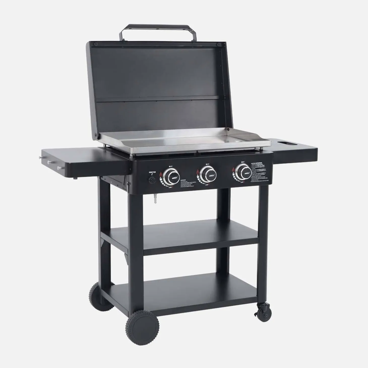 3-pits gasplancha van roestvrij staal 12kW met trolley en kookgerei