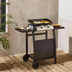 Plancha gas 2 branders roestvrij staal 5kW met trolley