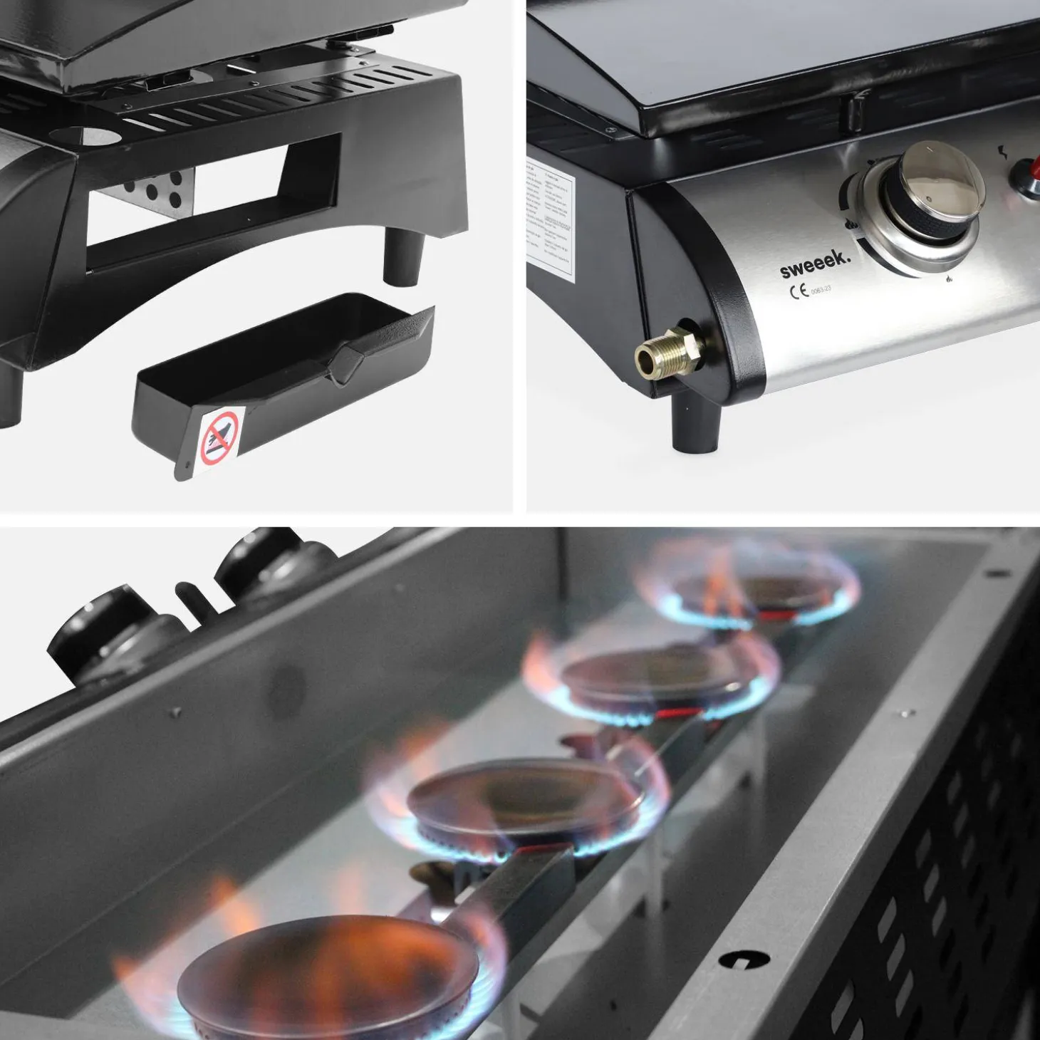 Plancha gas 4 branders roestvrij staal 10kW met trolley