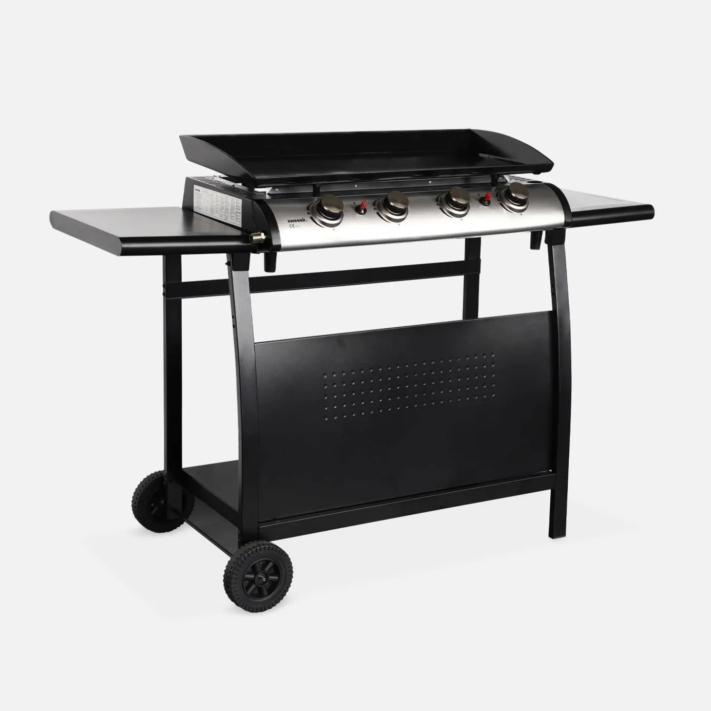 Plancha gas 4 branders roestvrij staal 10kW met trolley