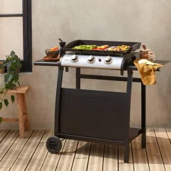 Plancha gas 3 branders roestvrij staal 7,5kW met trolley