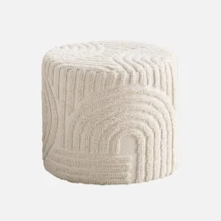 Poef rond met getufte bouclé